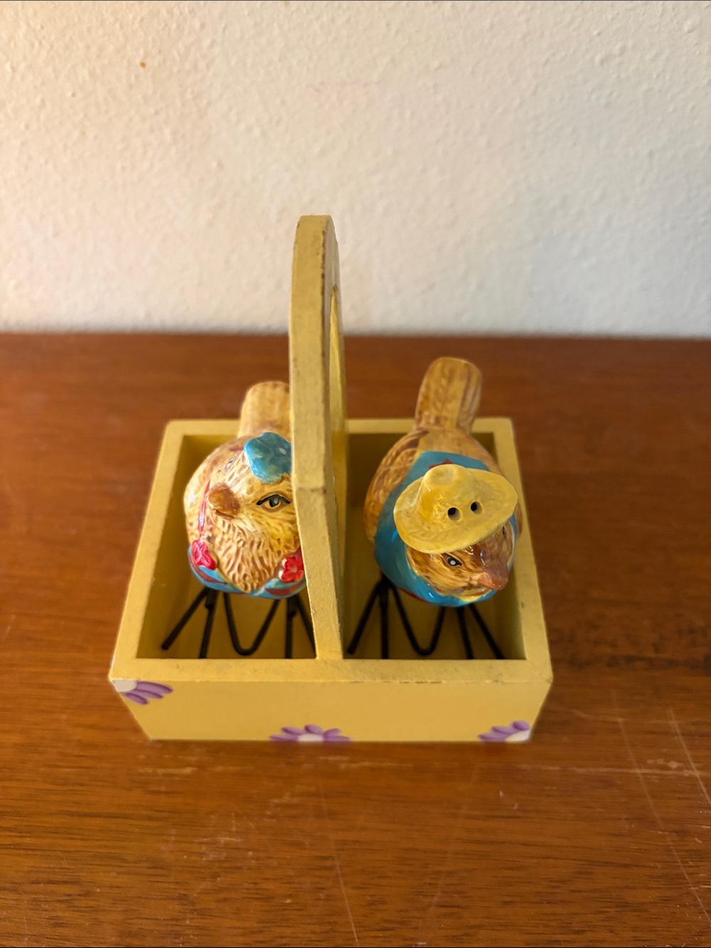 Cracker and Barrel Yellow Floral Salt and Pepper Bird Set